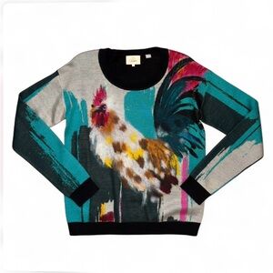 Anthropologie X Lauren Walcott Art To wear Rooster Sweater Sz Medium Avant Garde